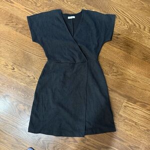 MADEWELL BLACK CROSS-FRONT FLUTTER-SLEEVE FIT & FLARE MINI DRESS